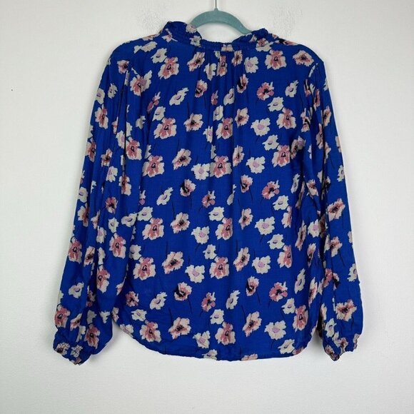 Lucky Brand Floral Peasant Top Blue Boho Long Sleeve Cold Shoulder Size Small - Picture 7 of 7